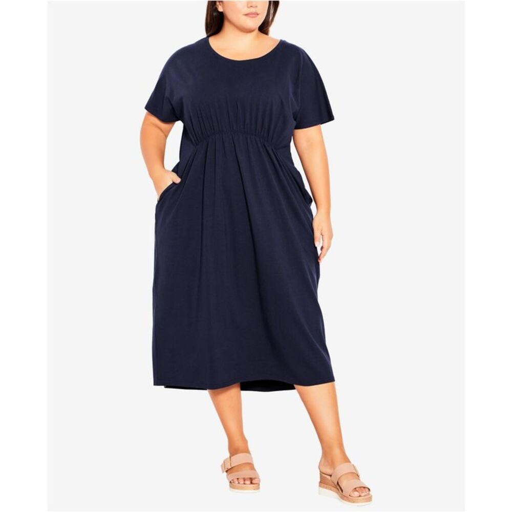 EVANS Womens Pleated Midi Dress, Blue, Plus Size, 22/24, DM